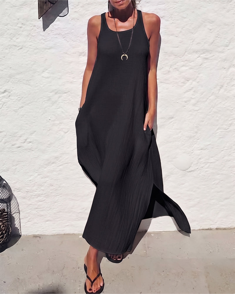 Robe Col U Sans Manches Lâche Jupe Ample