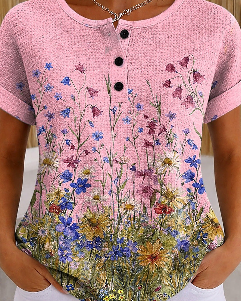 Haut Henley Fleur Sauvage Daisy Gaufré