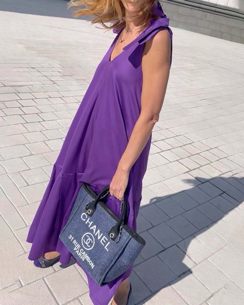 Robe décontractée à bretelles de couleur unie