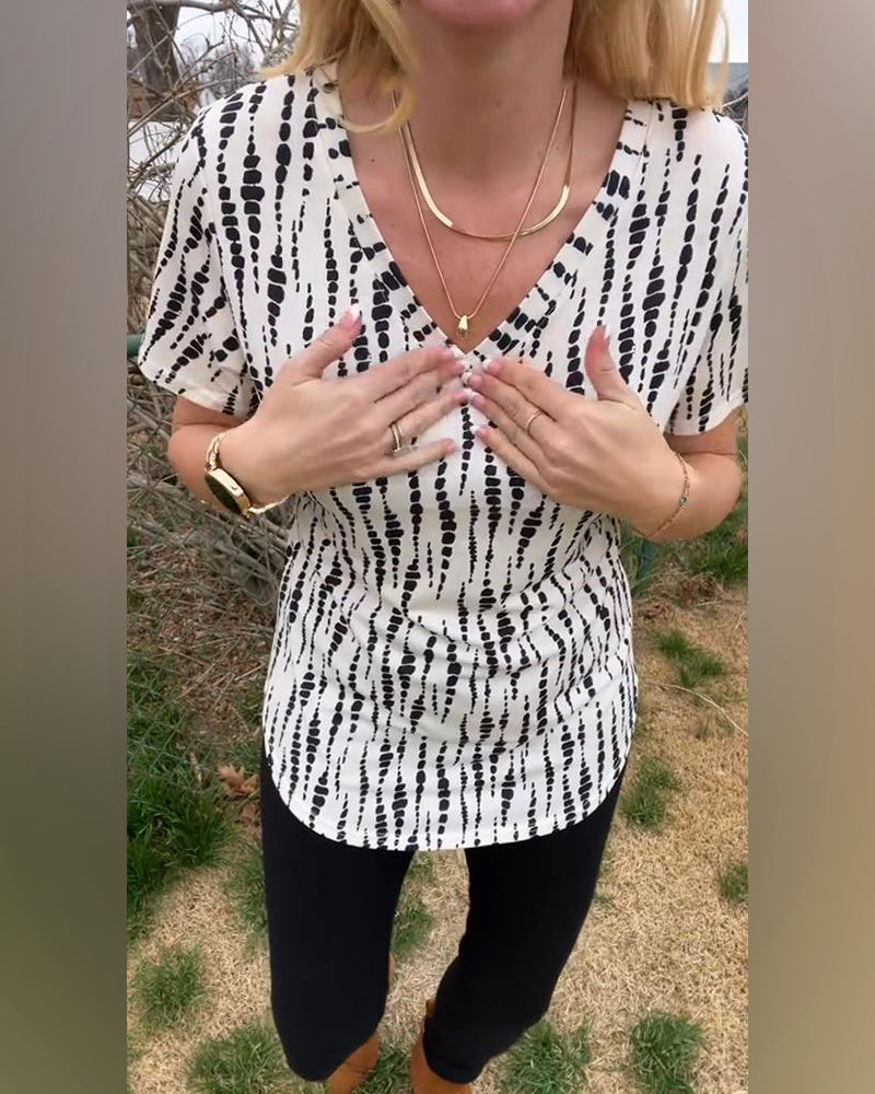 T-Shirt Imprimé Manches Courtes Col En V