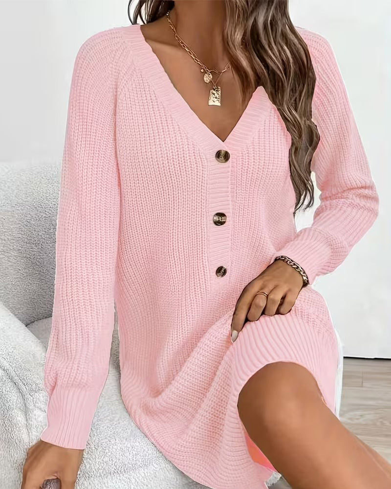 Robe Boutonnée Col En V Mode Pull