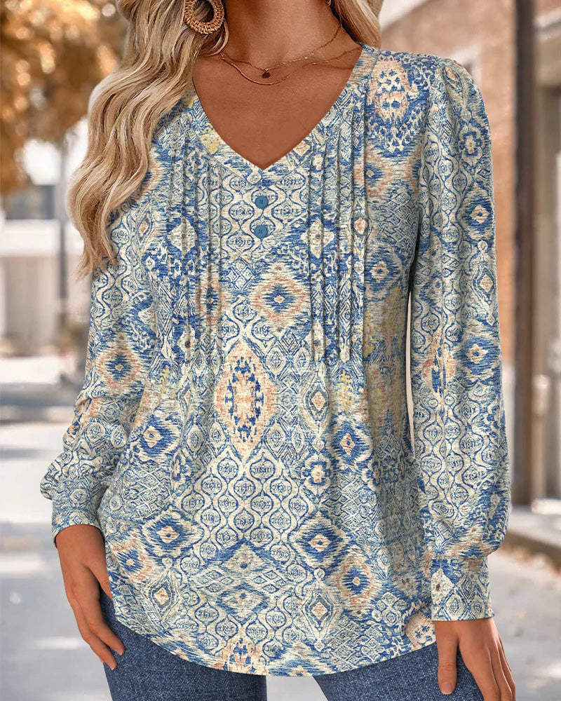 Blouse Col V Froncée Décontractée