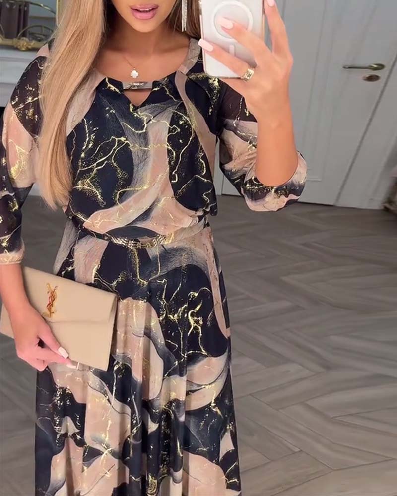 Robe Élégante Manche Trois-Quarts Imprimée Taille