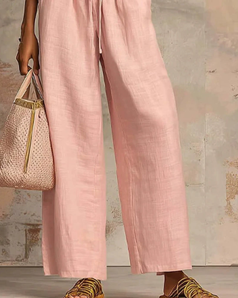 Ensembles Deux-Pièces Fermeture Éclair Col Rond Haut Large Jambe Pantalon