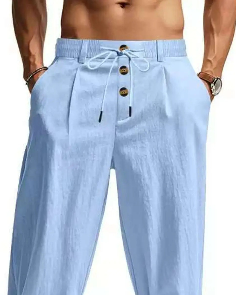 Pantalon Décontracté Uni Jambe Droite