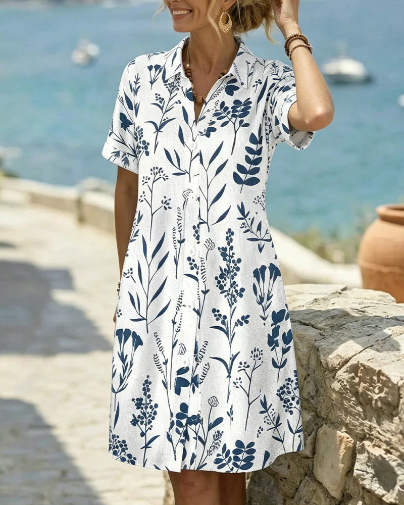 Robe Imprimé Botanique Longueur Genou Chemise