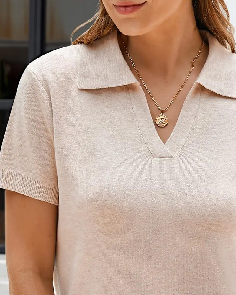 Pull-Overs Petite Col En V Col Polo Tissé