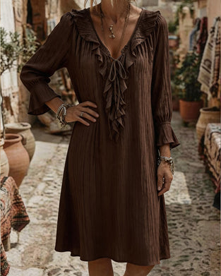 Robe Col Volant Attacher Trois Quart Manche