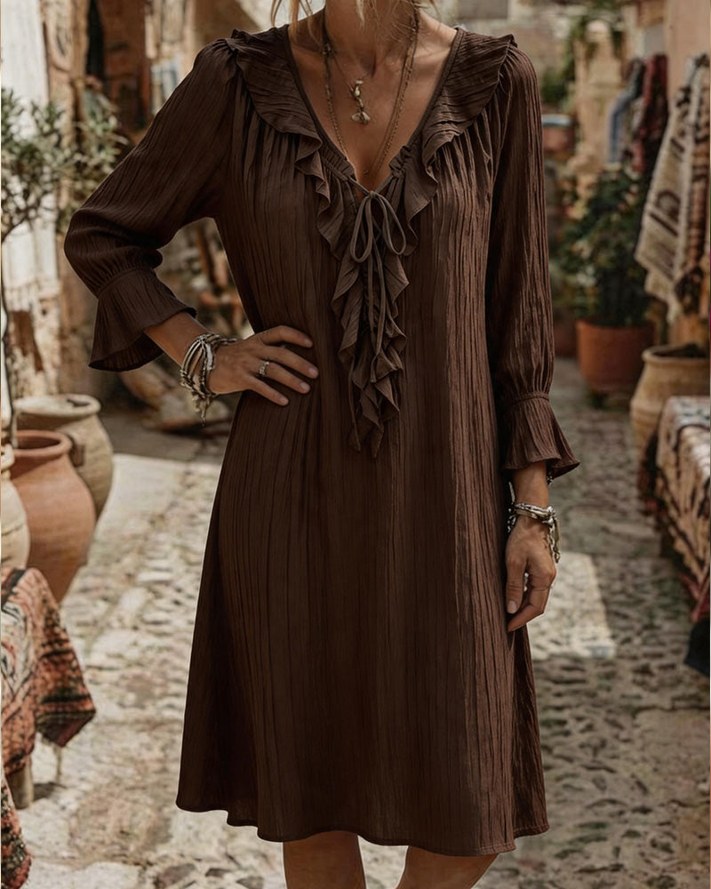 Robe Col Volant Attacher Trois Quart Manche