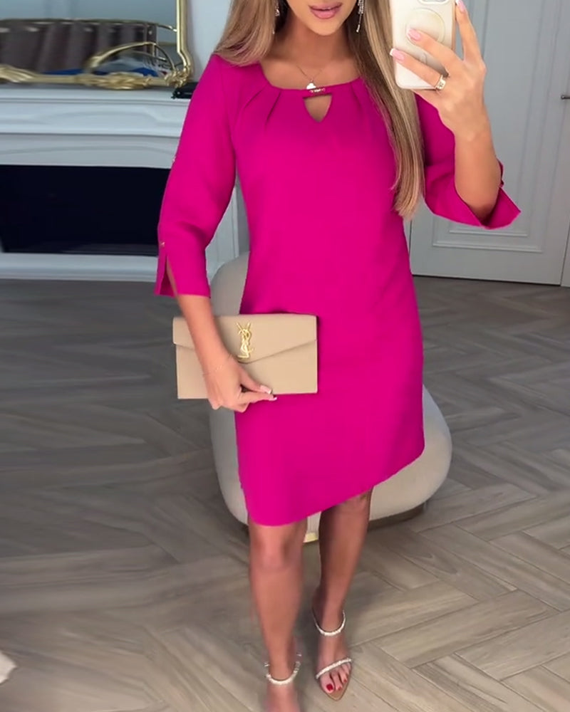 Robe Élégante Unie Ajourée Droite