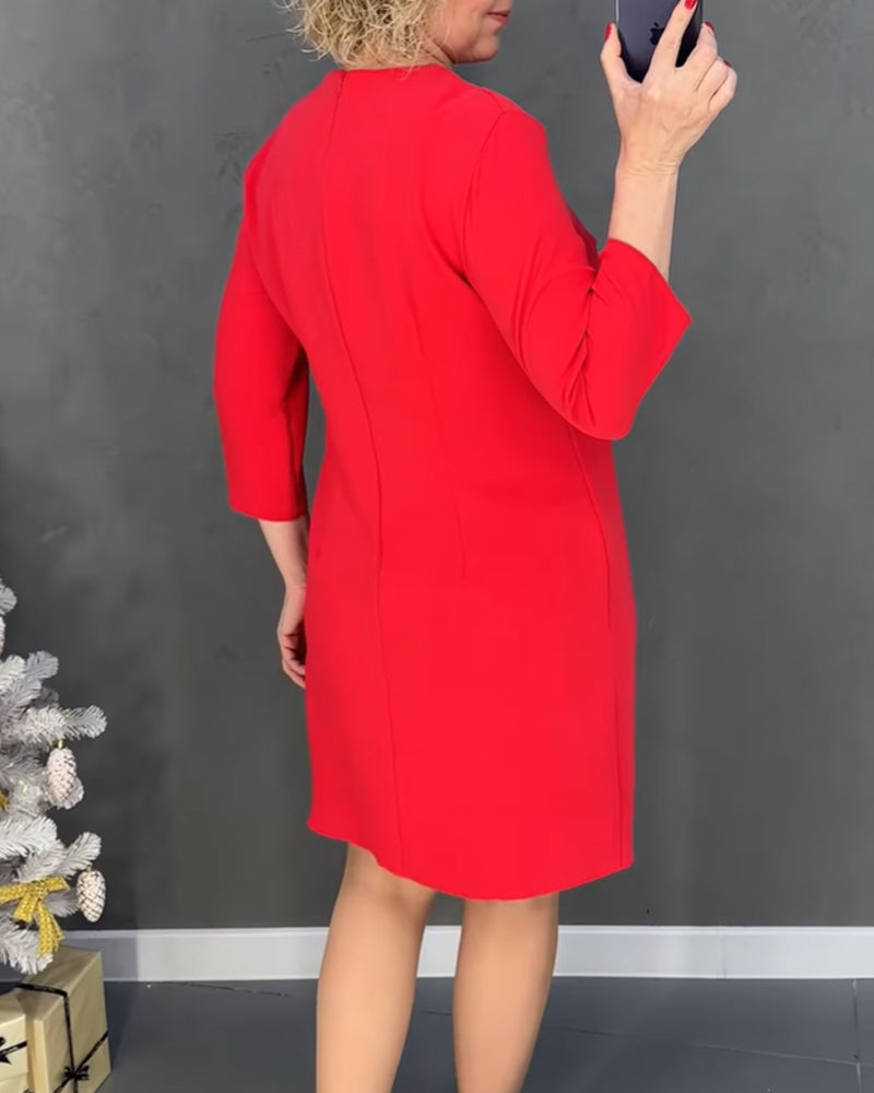 Robe élégante unie avec encolure ronde