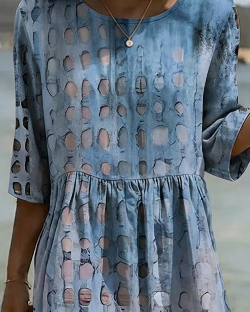 Robe Pois Col Rond Imprimé Demi-Manches