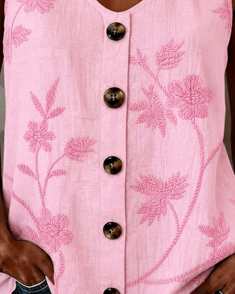 Débardeur Florale Camisole Anneau Métallique