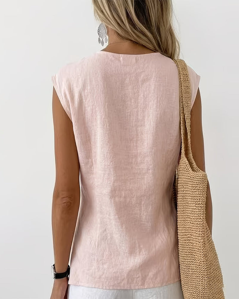 Blouse Nouée Col V Sans Manches