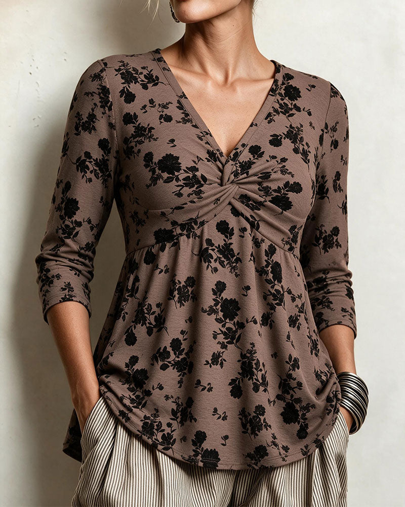 Haut Col V Imprimé Décontracté