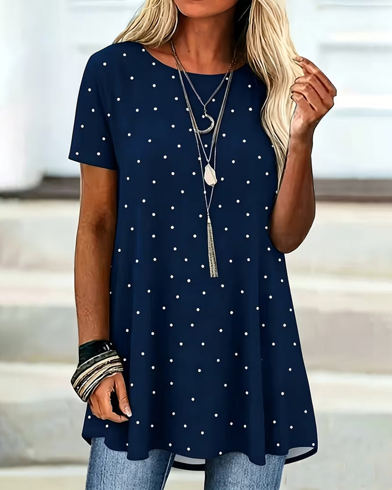 Chemisier Polka Dot A-Ligne Manche Courte