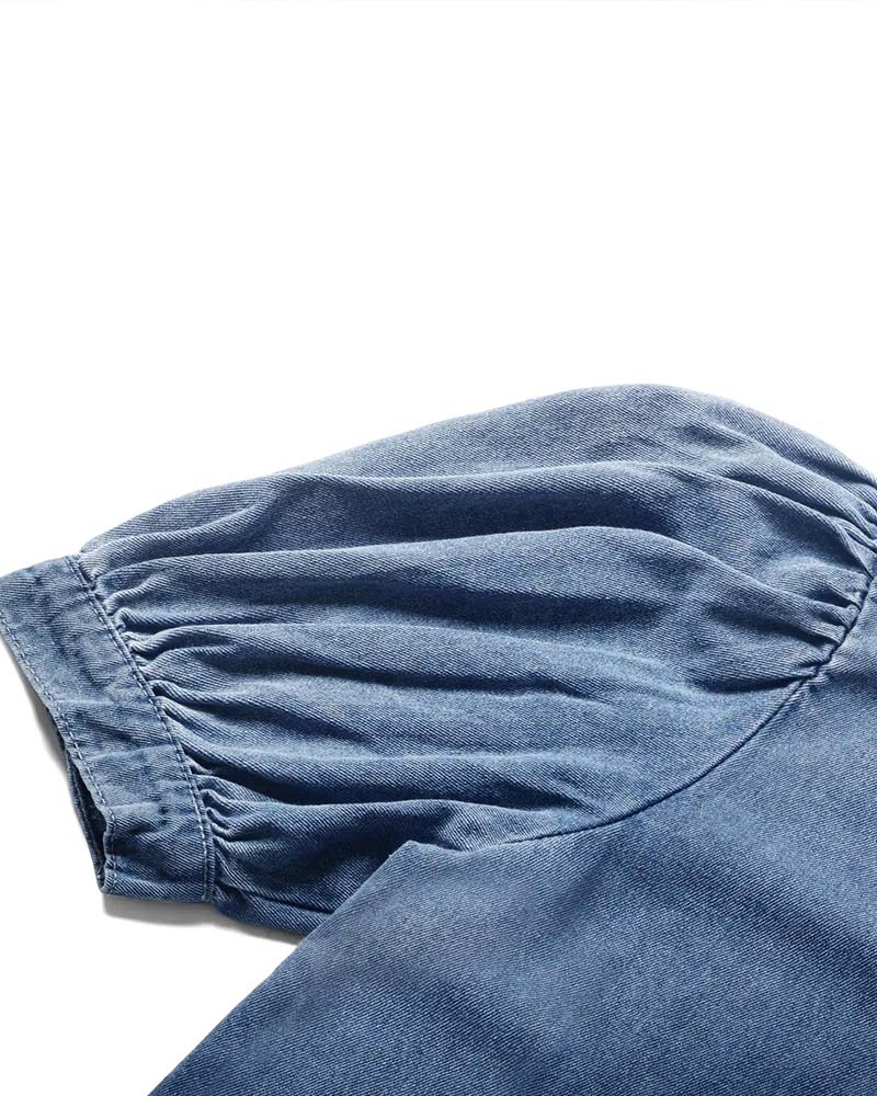 Chemise Bouton Pression Denim Manche Lanterne Lâche