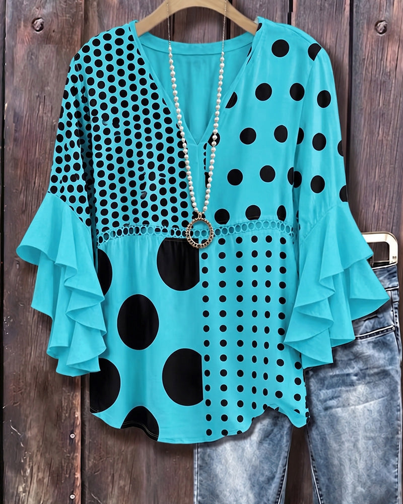 Blouse Pois Mixte Patchwork Volant
