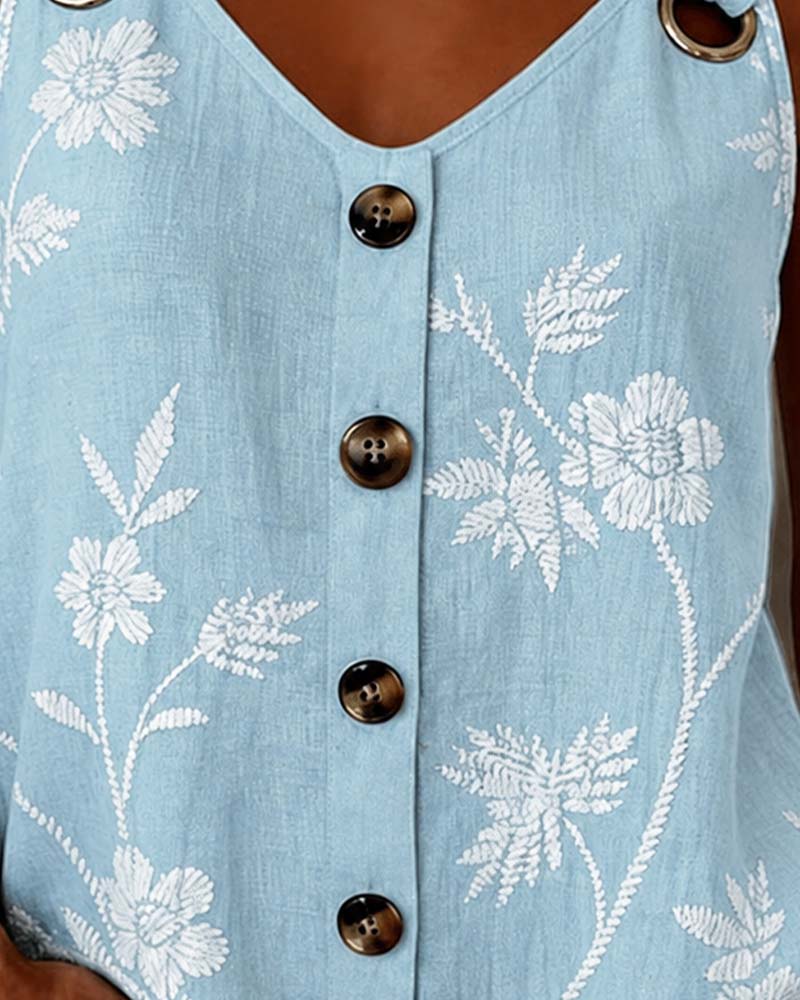 Débardeur Florale Camisole Anneau Métallique