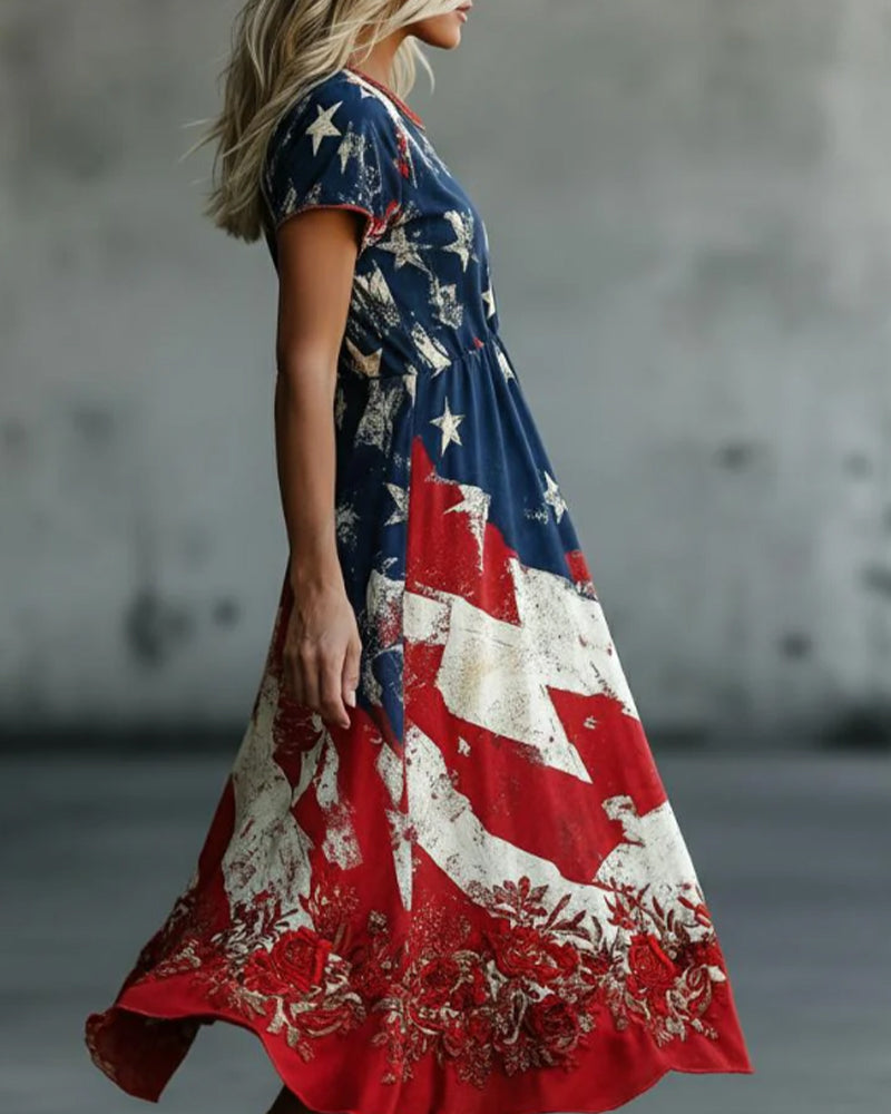 Robe Drapeau Col Rond Taille Coupe A