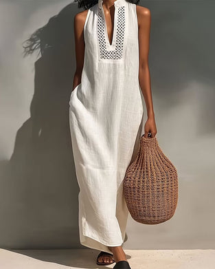 Robe Col V Sans Manches Évidé Mesh