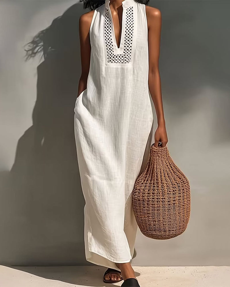 Robe Col V Sans Manches Évidé Mesh