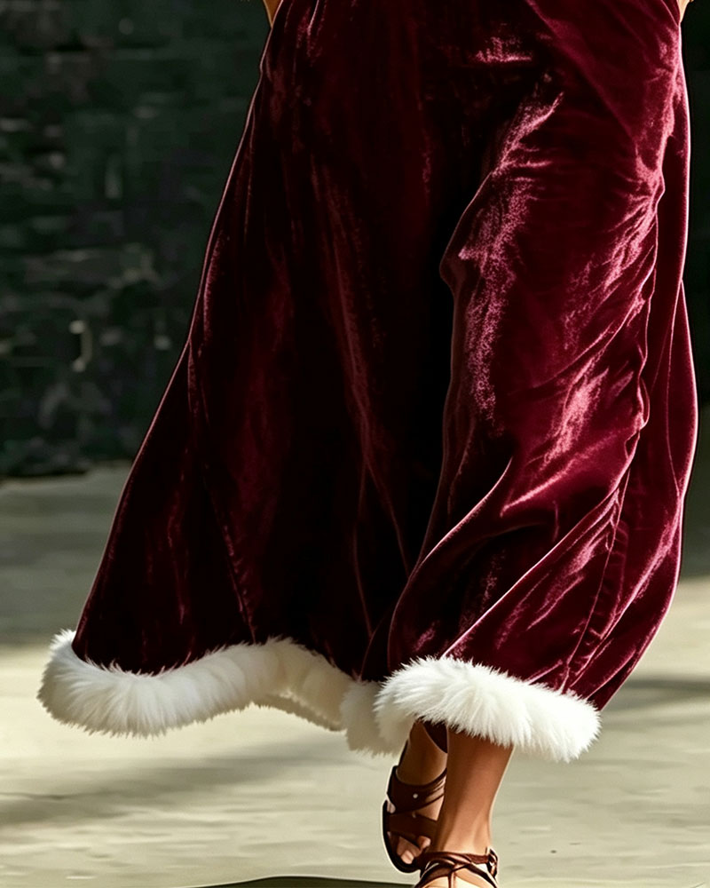 Robe Velours Col V Bords Bruts Poche