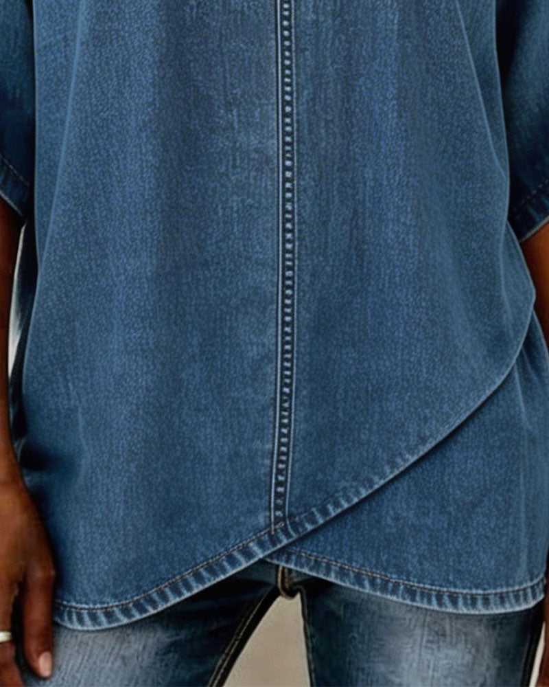 Haut Col V Décontracté Denim