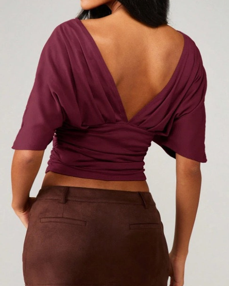 Haut Col V Manche Chauve-Souris Taille Attache