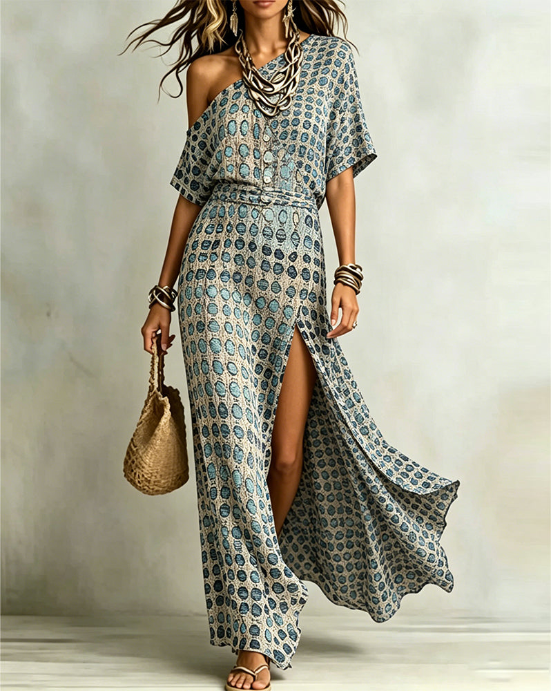 Robe Off-Épaule Polka Dot Fente