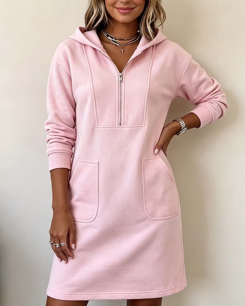 Robe Capuche Fermeture Éclair Poche