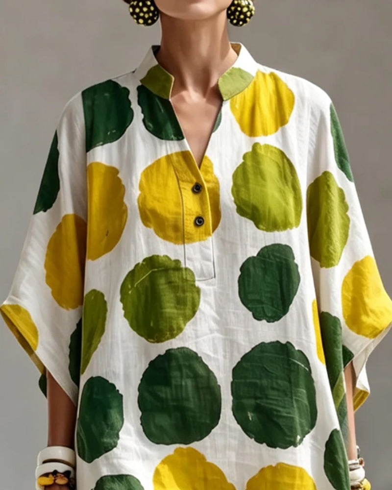 Robe Petit Col En V Coloré À Pois Lâche
