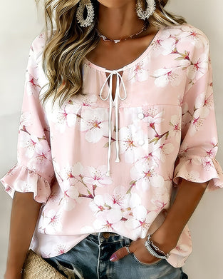 Blouse Imprimé Fleur De Cerisier Cravate
