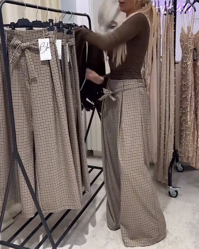 Pantalon Large Pied-De-Poule Style Vieux Riche