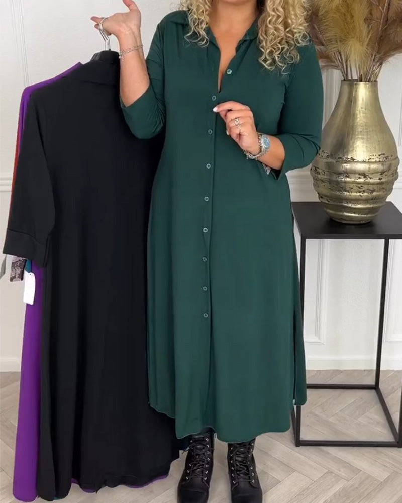 Robe chemise unie boutonnée