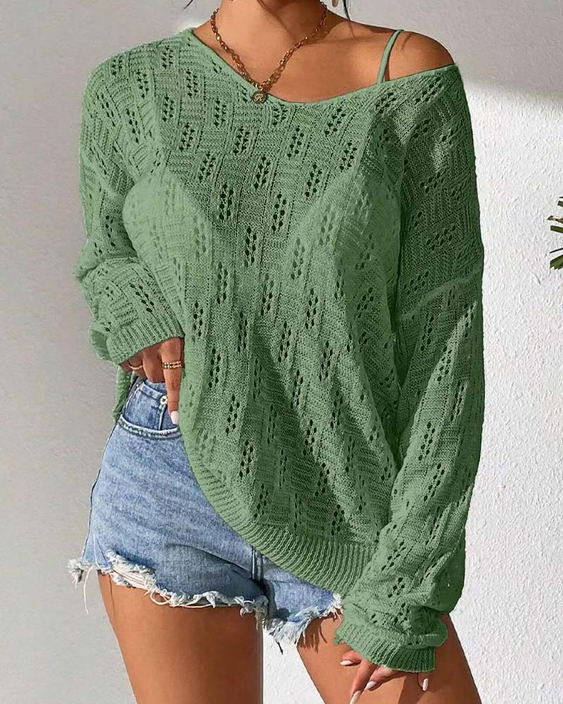 Pullover Motif Ajour Épaule Descendue