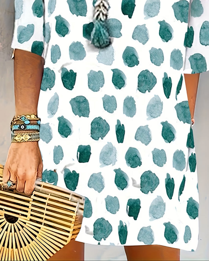 Robe Col En V À Pois Manches Courtes
