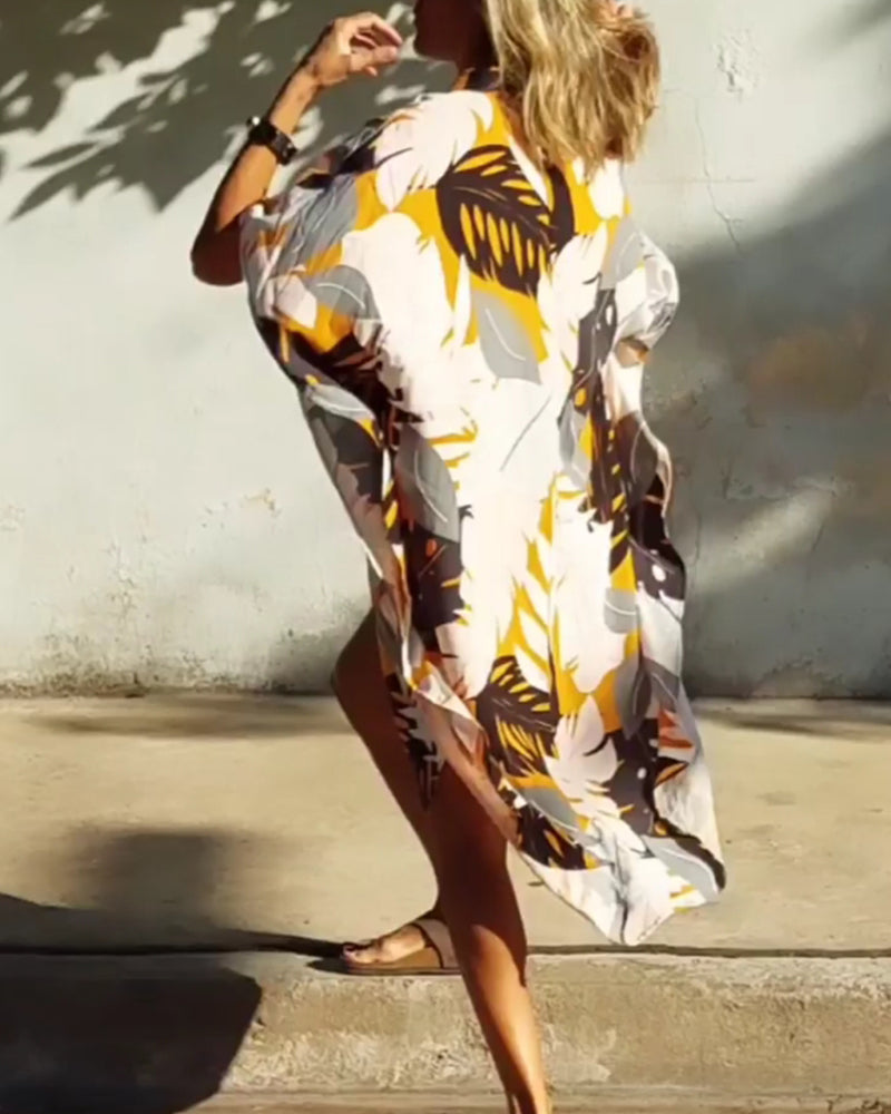 Robe avec poches et imprimé feuille d'érable