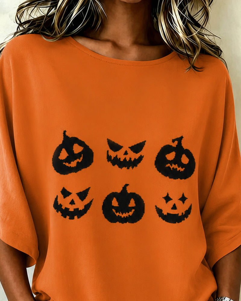 T-Shirt Imprimé Citrouille Manches Courtes
