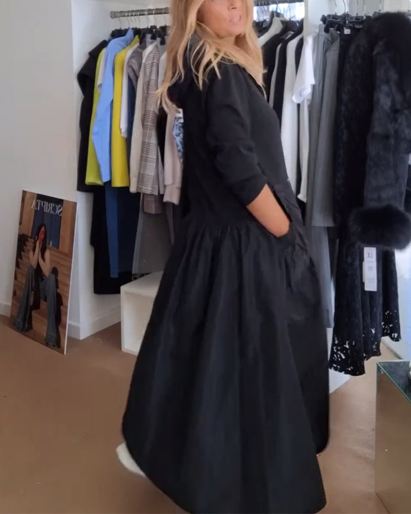 Robe décontractée à capuche avec fermeture éclair et poches patchwork