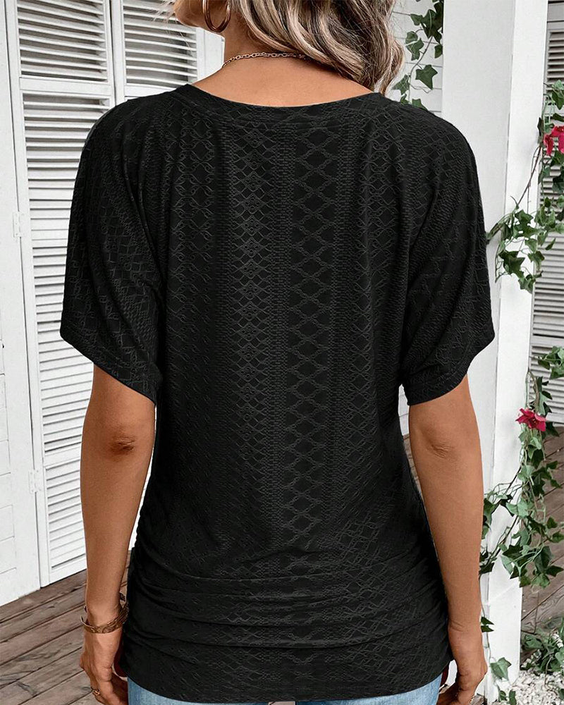 T-shirt Col V Uni Décontracté