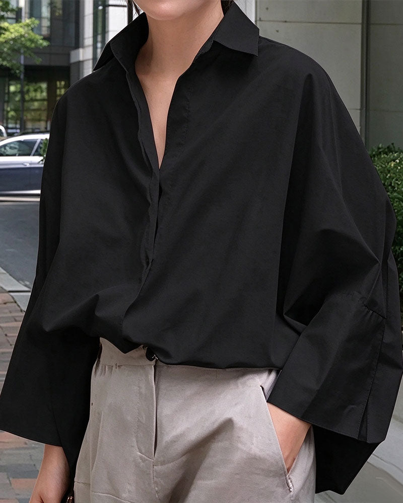 Blouse Décontractée Manches Chauve-Souris Revers