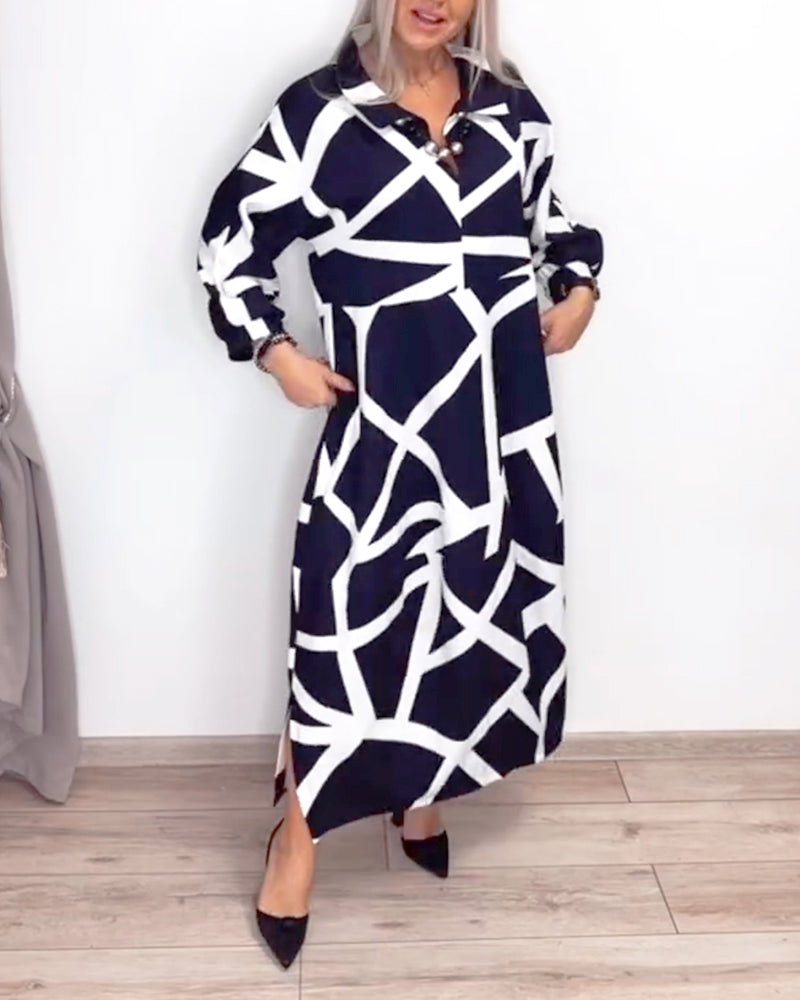 Robe Revers Ample Imprimé Géométrique