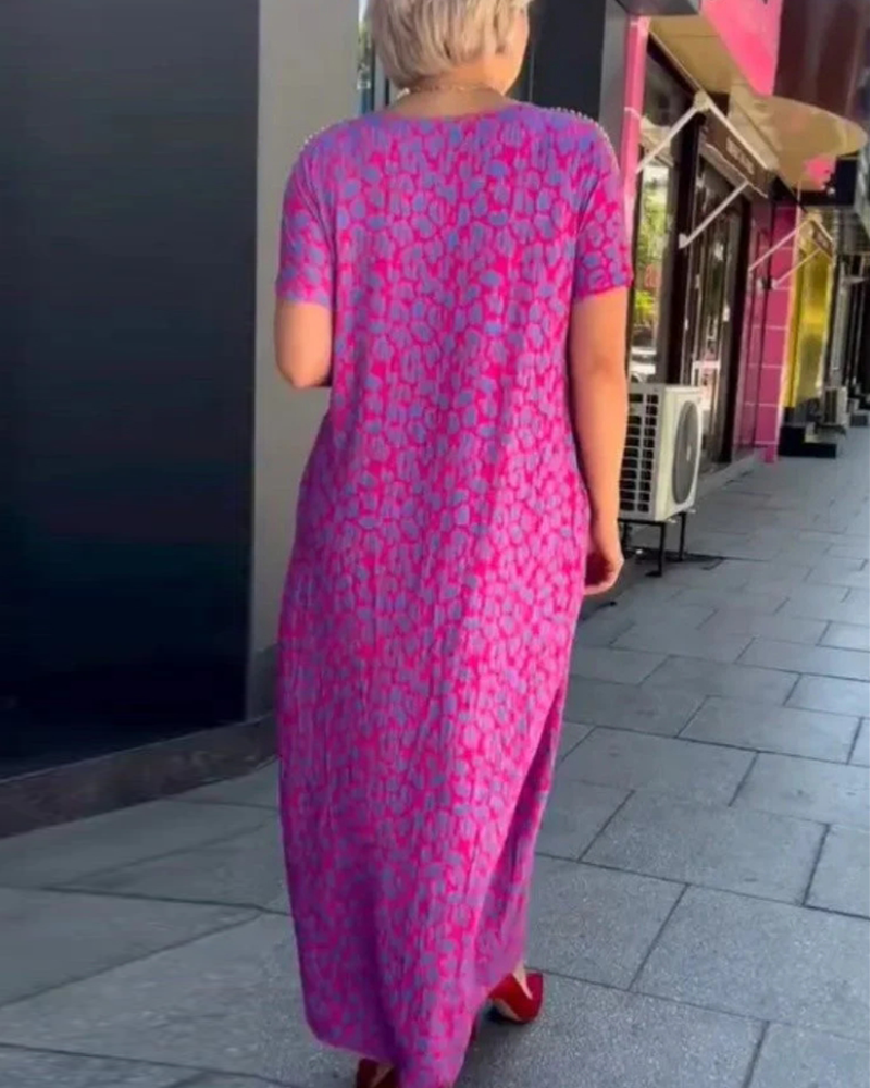 Robe Tempérament Manches Courtes Drapé Imprimé