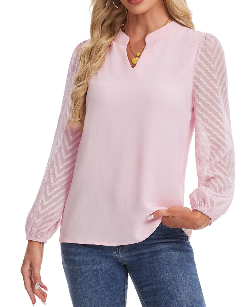 Blouse Col Montant Manche Longue Texturé Mesh