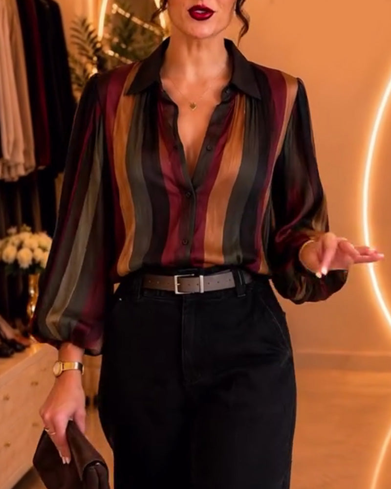 Blouse Rayure Rétro Manches Ballon