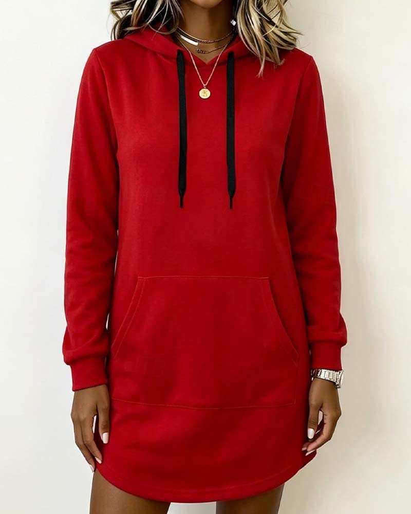 Robe Sweatshirt Unie Ourlet Courbe Capuche