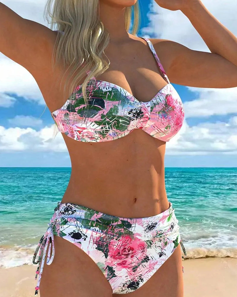 Bikinis Rose Et Blanc Rose Imprimé