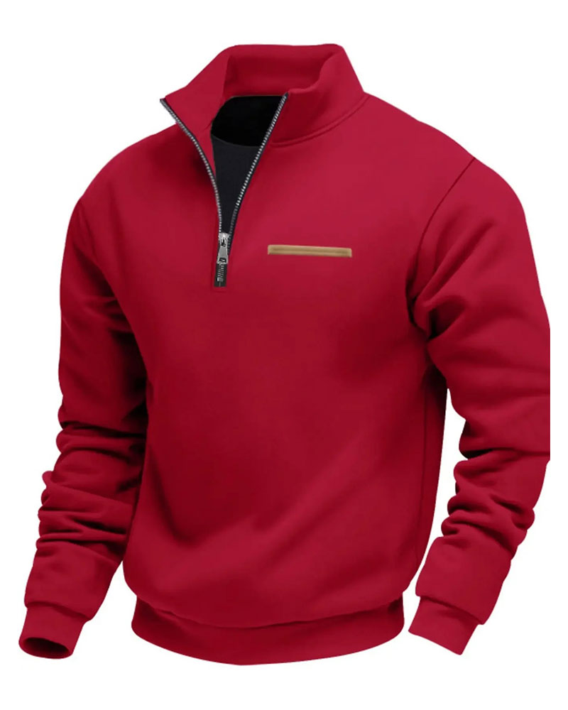 Sweatshirt Couleur Unie Col Montant Fermeture Éclair