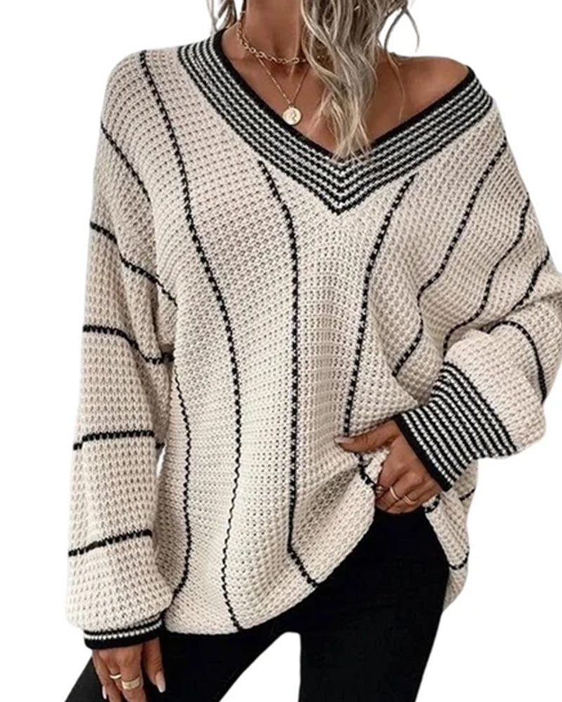 Pullover Sweat Décontracté Coupe Loose Rayé